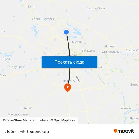 Лобня to Львовский map