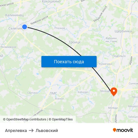 Апрелевка to Львовский map