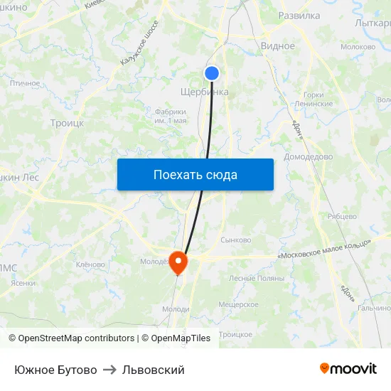 Южное Бутово to Львовский map