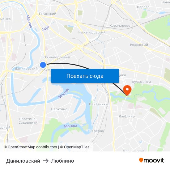 Даниловский to Люблино map