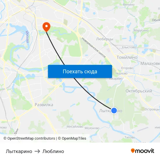 Лыткарино to Люблино map