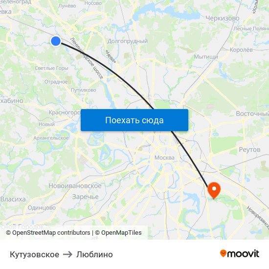 Кутузовское to Люблино map