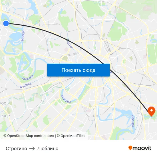 Строгино to Люблино map