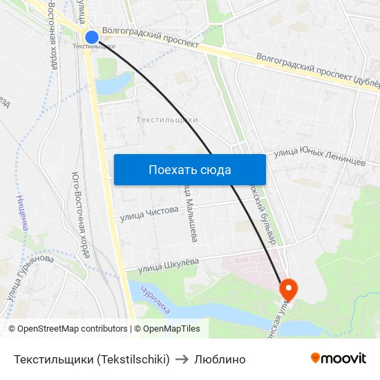Текстильщики (Tekstilschiki) to Люблино map