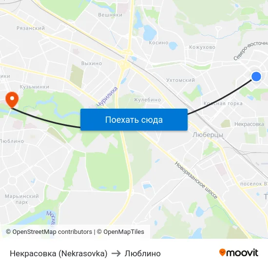 Некрасовка (Nekrasovka) to Люблино map