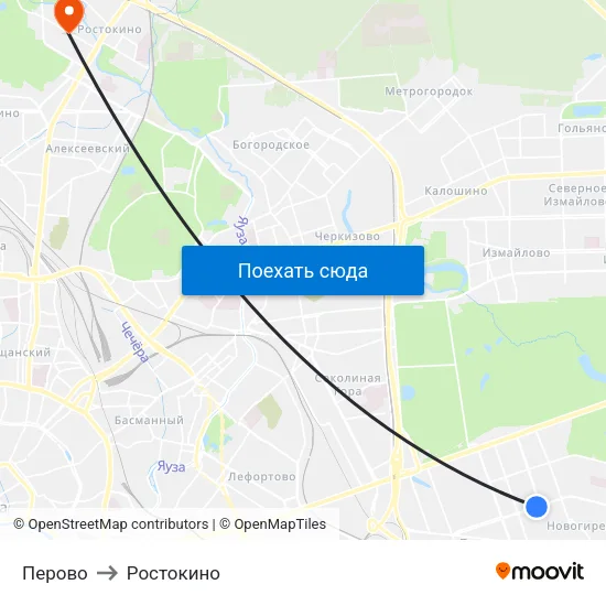 Перово to Ростокино map