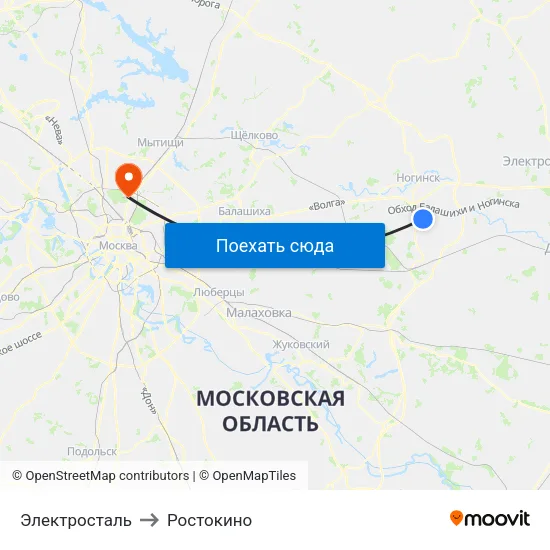 Электросталь to Ростокино map