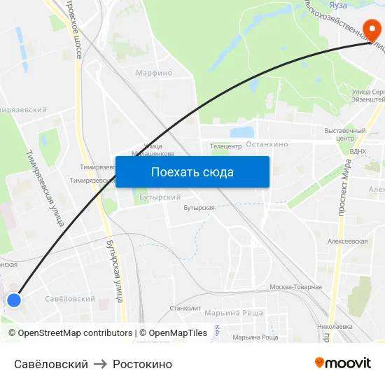 Савёловский to Ростокино map