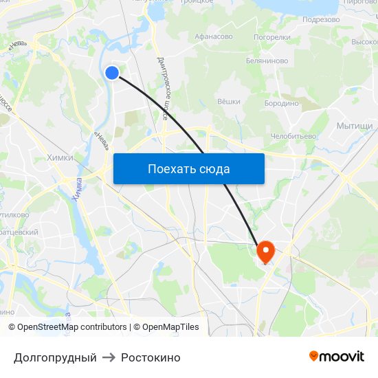 Долгопрудный to Ростокино map