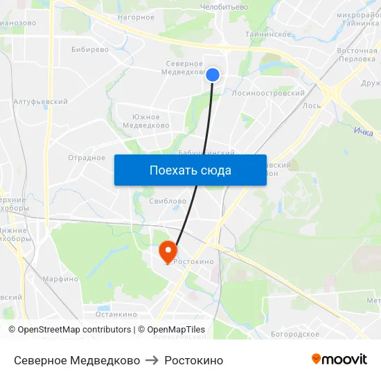 Северное Медведково to Ростокино map