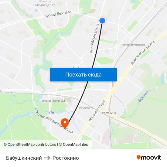 Бабушкинский to Ростокино map