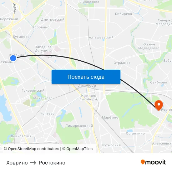 Ховрино to Ростокино map
