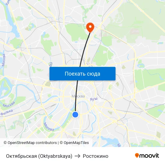 Октябрьская (Oktyabrskaya) to Ростокино map