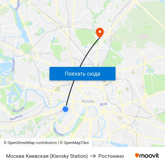 Москва Киевская (Kievsky Station) to Ростокино map