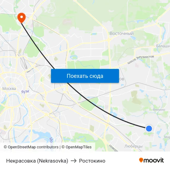 Некрасовка (Nekrasovka) to Ростокино map
