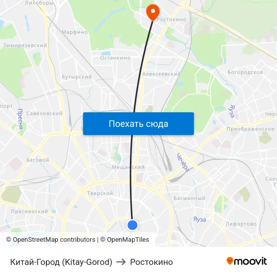 Китай-Город (Kitay-Gorod) to Ростокино map