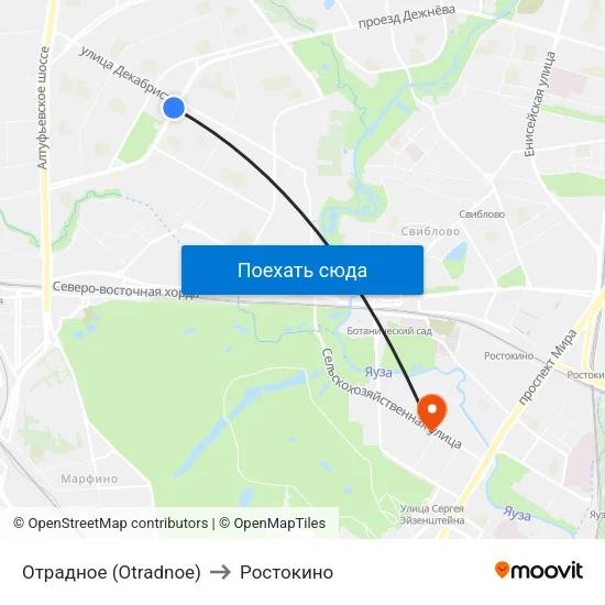 Отрадное (Otradnoe) to Ростокино map