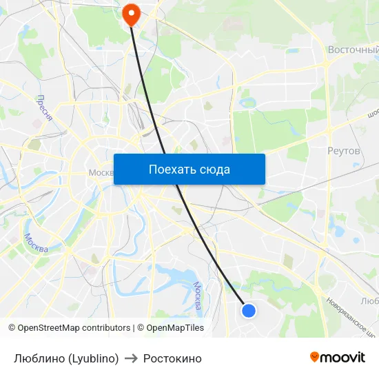 Люблино (Lyublino) to Ростокино map