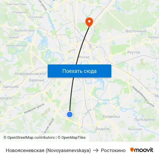 Новоясеневская (Novoyasenevskaya) to Ростокино map
