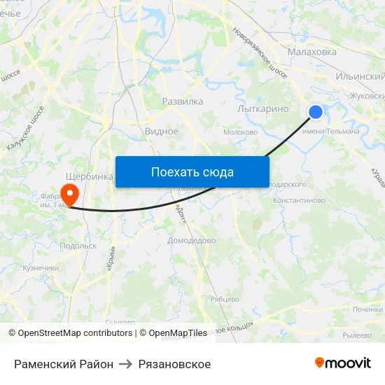 Раменский Район to Рязановское map