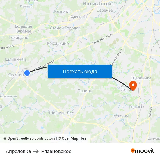 Апрелевка to Рязановское map