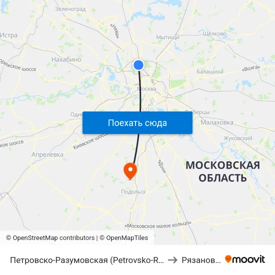 Петровско-Разумовская (Petrovsko-Razumovskaya) to Рязановское map