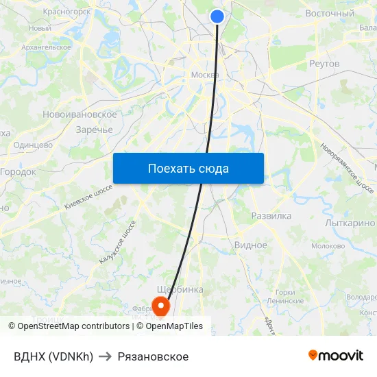 ВДНХ (VDNKh) to Рязановское map