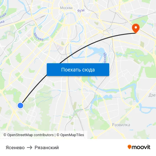 Ясенево to Рязанский map