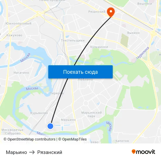 Марьино to Рязанский map