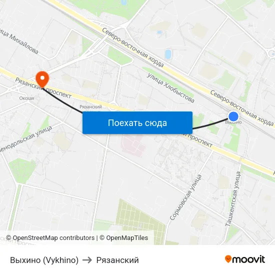 Выхино (Vykhino) to Рязанский map