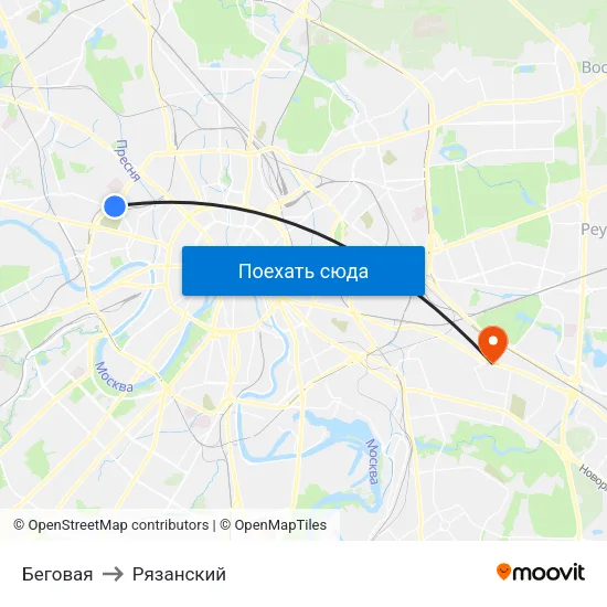 Беговая to Рязанский map