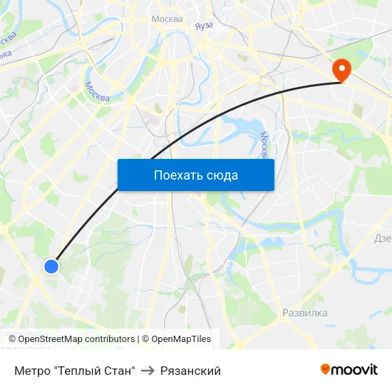 Метро "Теплый Стан" to Рязанский map
