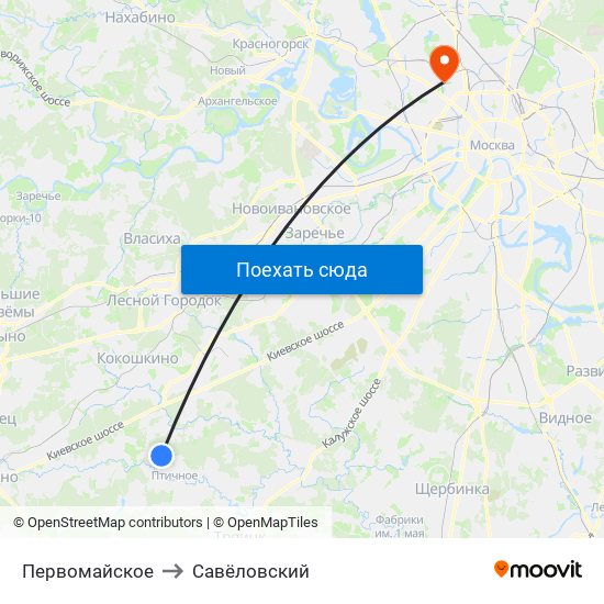 Первомайское to Савёловский map