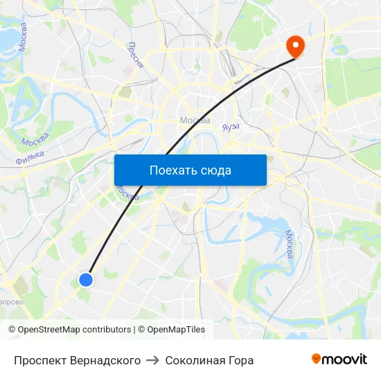 Проспект Вернадского to Соколиная Гора map