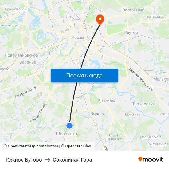 Южное Бутово to Соколиная Гора map