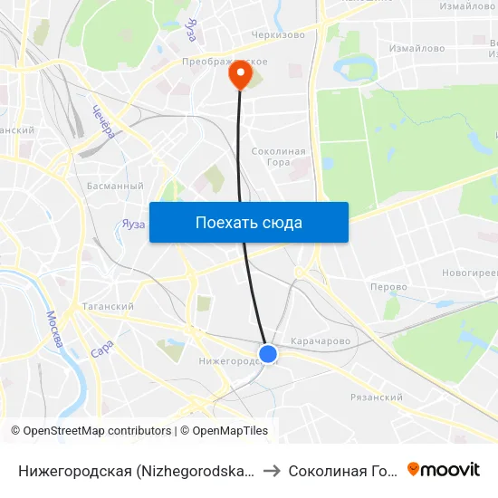 Нижегородская (Nizhegorodskaya) to Соколиная Гора map
