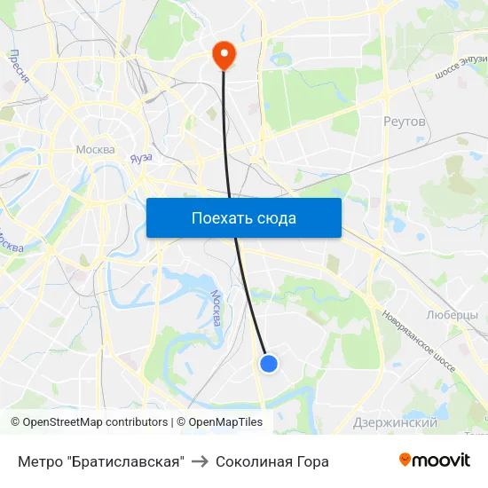 Метро "Братиславская" to Соколиная Гора map