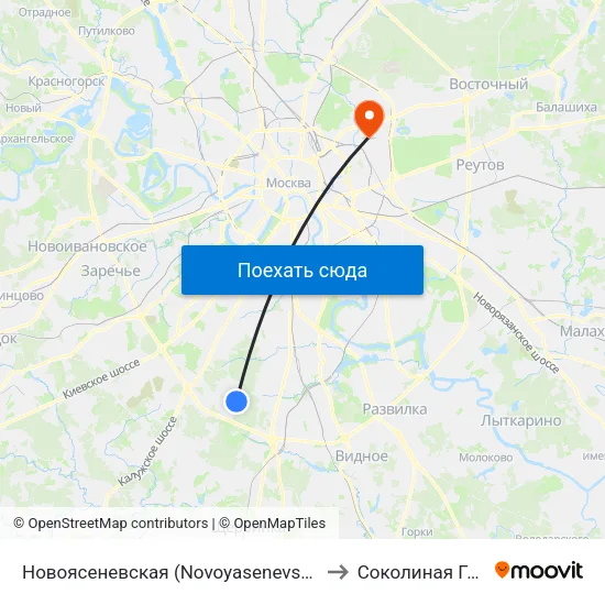 Новоясеневская (Novoyasenevskaya) to Соколиная Гора map