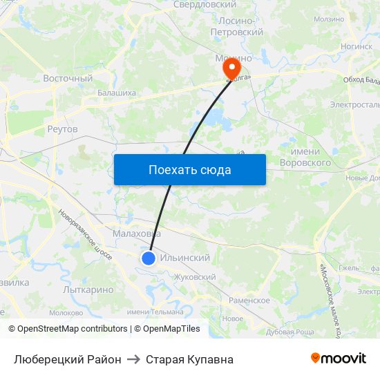 Люберецкий Район to Старая Купавна map