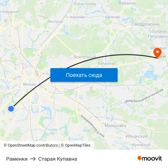 Раменки to Старая Купавна map