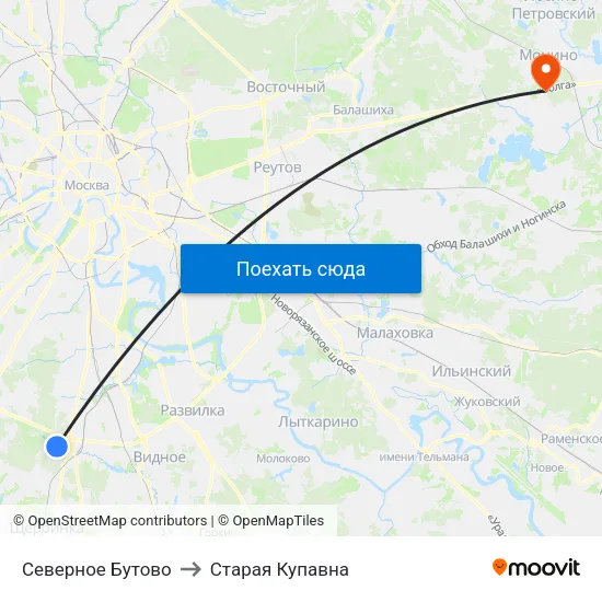 Северное Бутово to Старая Купавна map