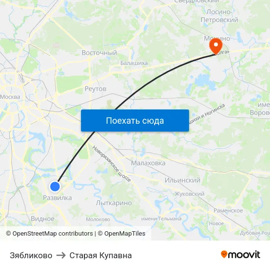 Зябликово to Старая Купавна map