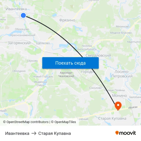 Ивантеевка to Старая Купавна map