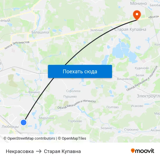 Некрасовка to Старая Купавна map