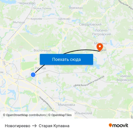 Новогиреево to Старая Купавна map