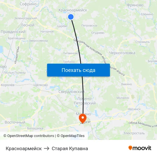 Красноармейск to Старая Купавна map