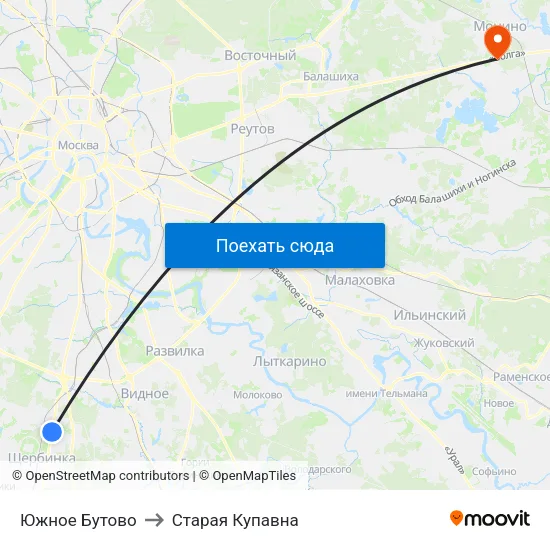 Южное Бутово to Старая Купавна map