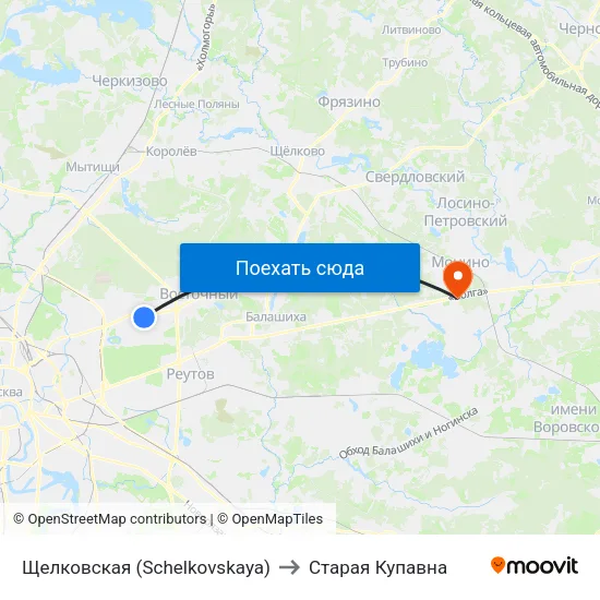 Щелковская (Schelkovskaya) to Старая Купавна map