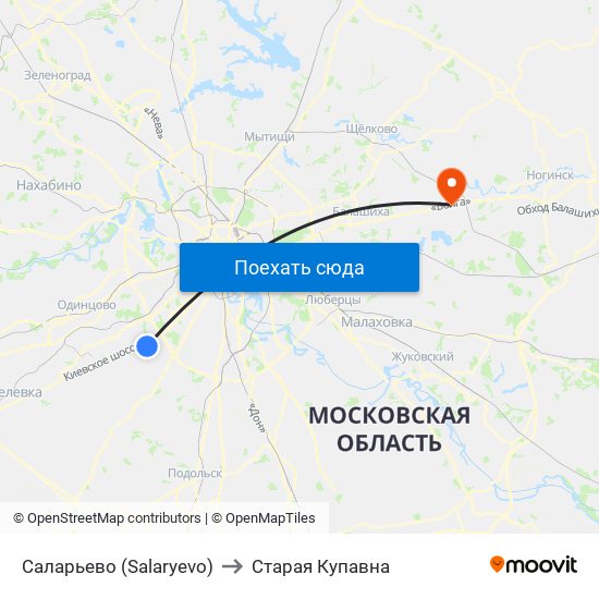 Маршрут маршрутки 585 (Старая Купавна - Москва) на карте Старая Купавна