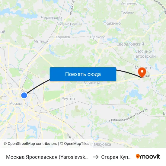 Москва Ярославская (Yaroslavsky Station) to Старая Купавна map